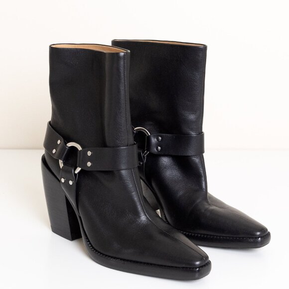 Rag and Bone Rio Western Leather Boot Black O Ring Harness Pointed Toe EU 38 - Picture 5 of 14